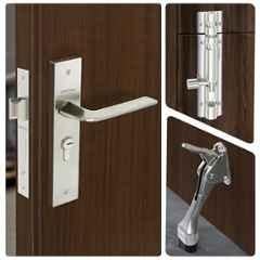 Plantex Stainless Steel Heavy-Duty Mortise Door Lock Combo Main Door Lock Set with 3 Keys/5 inch Door Stopper For Home Hydraulic/4 inch Tower Bolt For Home/Offices/Door Latch, Silver