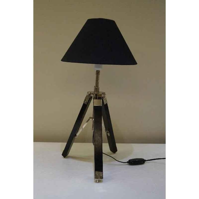 Tucasa Mango Wood Black Tripod Table Lamp with Polycotton Black Shade, P-39