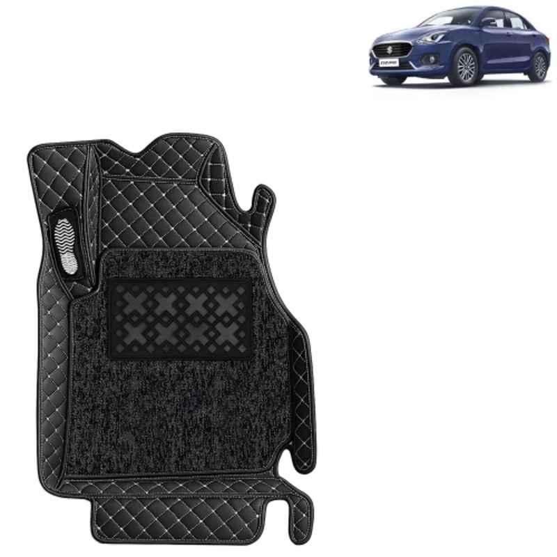 Kingsway 3 Pcs Premium 7D 100% Waterproof & Washable PU Leatherette Classic Black Car Floor Mat Set for Maruti Suzuki Swift Dzire 2017 to 2019