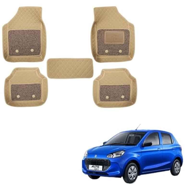 Kozdiko 5 Pcs Waterproof & Luxury 7D Beige Leatherette Car Floor Mats Set for Maruti Suzuki Alto K10 2022-Present