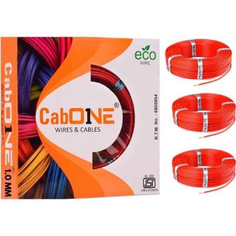 CabONE 1 Sqmm Red FR PVC Insulated Copper Cable, Length: 90 m (Pack of 3)