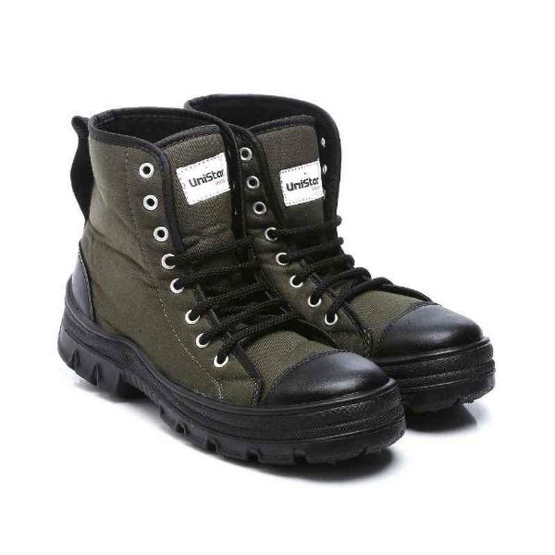 Unistar Leather PVC Sole Olive Green Safety Boots, S.Power_Olivegreen, Size: 11