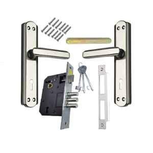 Ojass 7 inch Alloy Steel Black & Silver Finish Mortise Door Lock Set with 3 Keys, BML3BL+S05MBS1