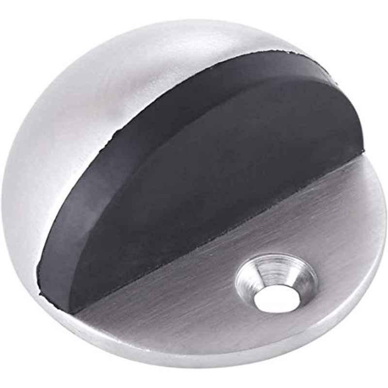 Half Moon Oval Floor Door Stopper Solid Stainless Steel Door Stop And Rubber Bumper 1 Pcs (Silver)