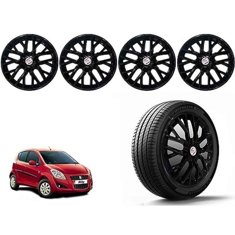 Auto Pearl 4 Pcs 14 inch Polypropylene Black Press Type Car Wheel Cover Set with Retention Ring for Maruti Suzuki Ritz Type 1 2012-2014, 14WC_Phoenix_Black_RitzType1_2012_14