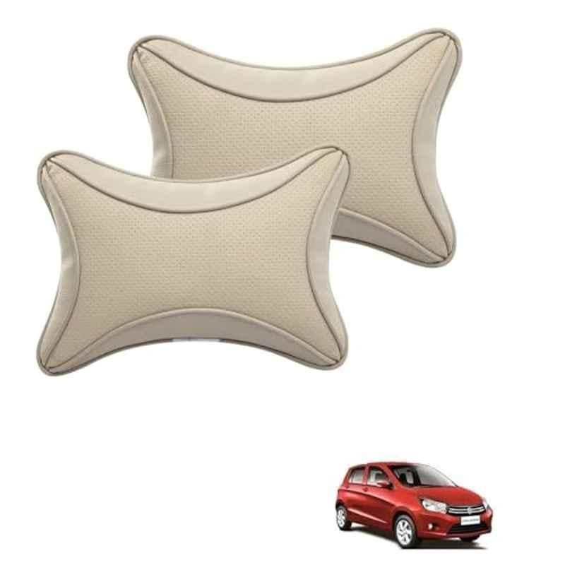 Kozdiko 2 Pcs Memory Foam & Polyester Beige Dots Car Neck Rest Pillow Set for Maruti Suzuki Celerio, XNVJVHGJFH61