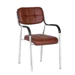 Da URBAN Barfi Brown Leatherette Heavy Duty Metal Frame Visitor Chair with Arms