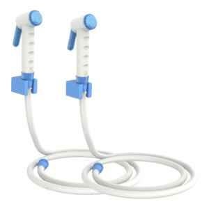 RN White Blue Health Faucet Set with Hose Pipe & Wall Holder for Toilet Cleaning (Pack of 2)