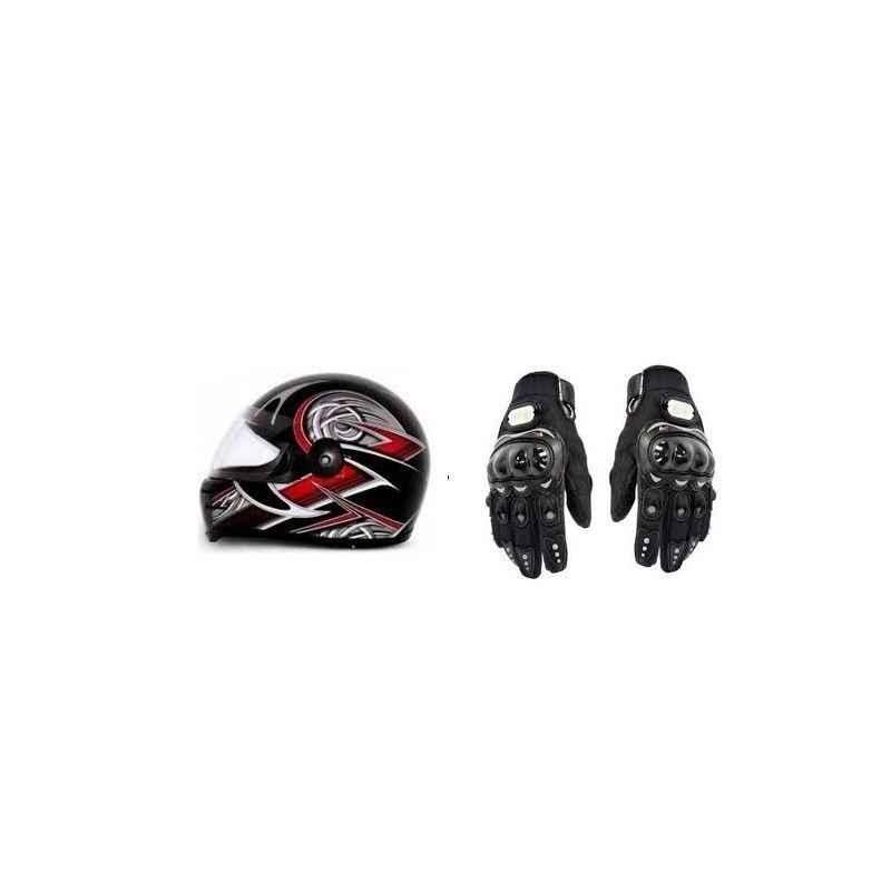 Evergreen Combo of Stylish Helmet & Black Pro Biker Gloves