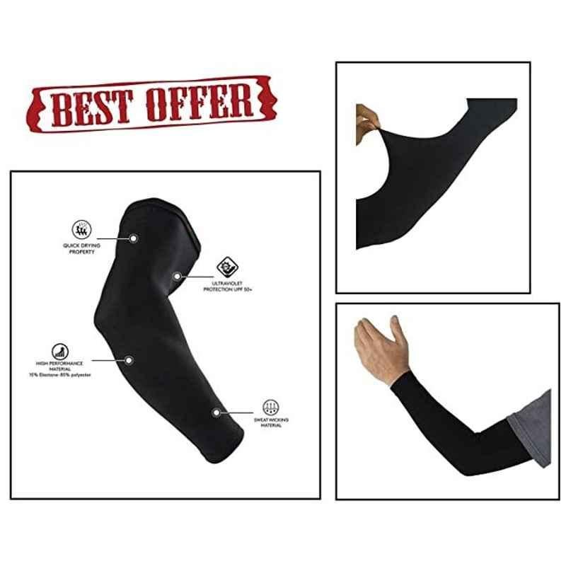 AOW Unisex Stretchable Fingerless Arm Protection Sleeves for Driving, Biking, Cycling (Black, Free Size) A-23