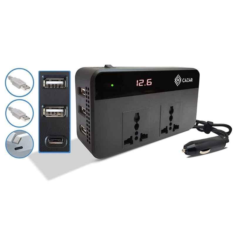 Cazar 200W Car Power Inverter Charger with 2 USB & 1 C Type Port