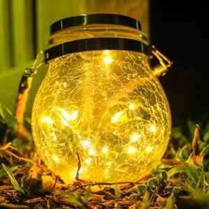 Gigalumi GL-506 30 LED Warm White Solar Crackle Glass Hanging Globe Jar Lamp Light with 2V Panel & 600mAh Ni-MH Battery