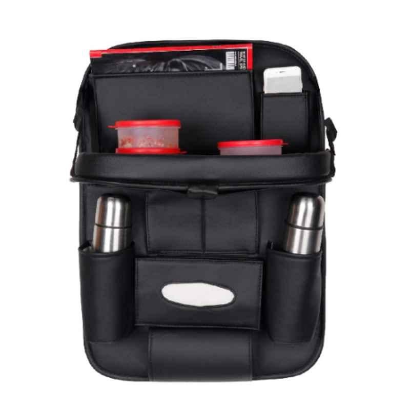 Autofurnish Faux Leather Black 3D Car Auto Seat Back Multi Pocket Storage Bag Organizer with Meal Tray, AF6620-C5