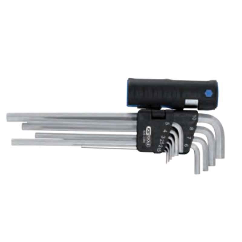 KS Tools 10 Pcs Steel Matt Chrome 3-in-1 Hexagon Key Wrench Set, 920.2300