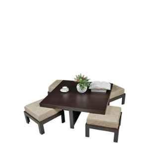 Evok Trendy Engineered Wood Jute Coffee Table with 4 Stool Set, FLILSTPBBGMT68988M