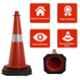 Ladwa 750mm Red & Black PVC Traffic Safety Cones with Reflective Strips Collar (Pack of 8)
