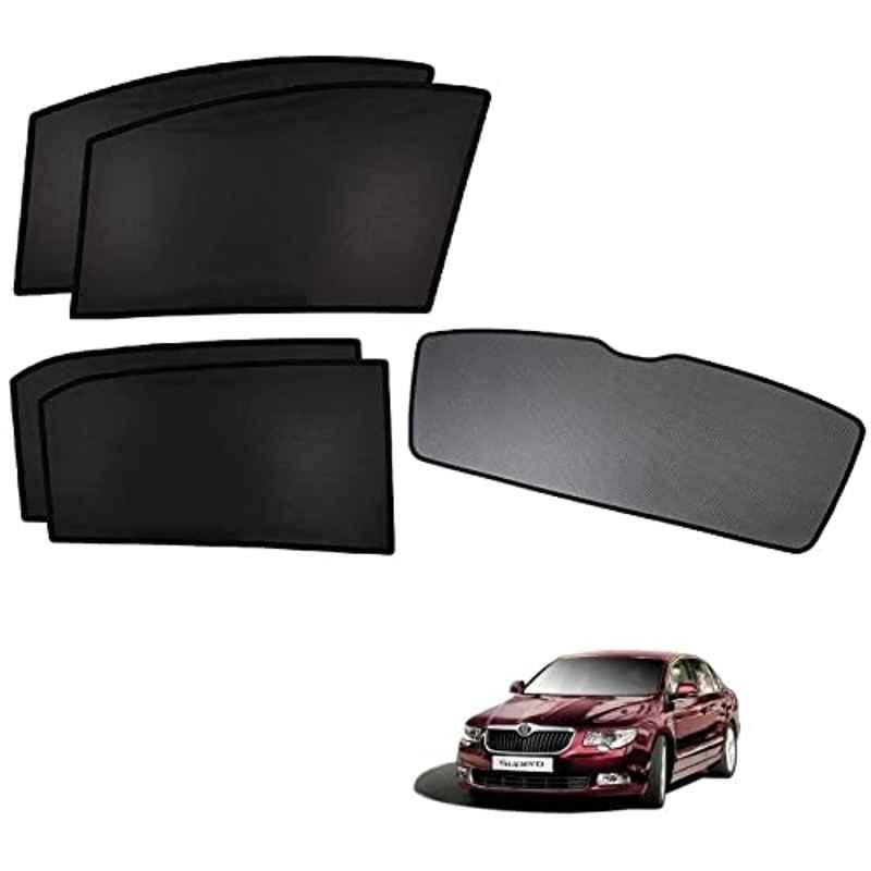 Kozdiko 5 Pcs Polyester Black Non Magnetic Window & Rear Sun Shades Set for Skoda Superb
