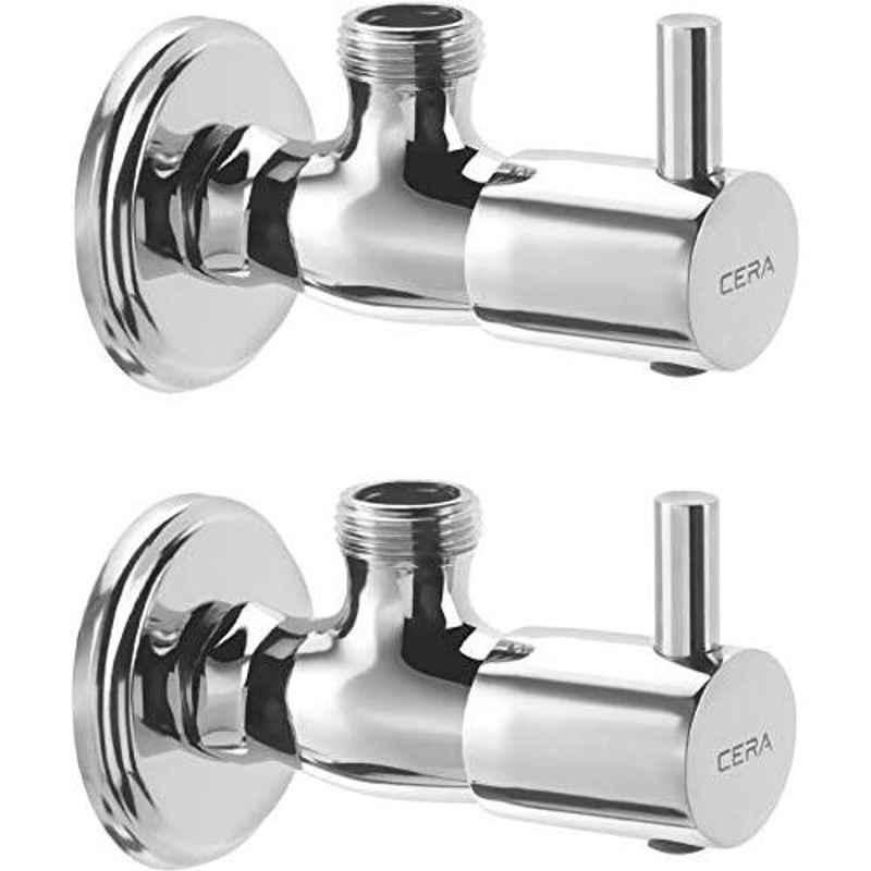 Cera Brass Chrome Finish Quarter Turn Wall Fittings Angle Valve Cock with Wall Flange (Pack of 2)