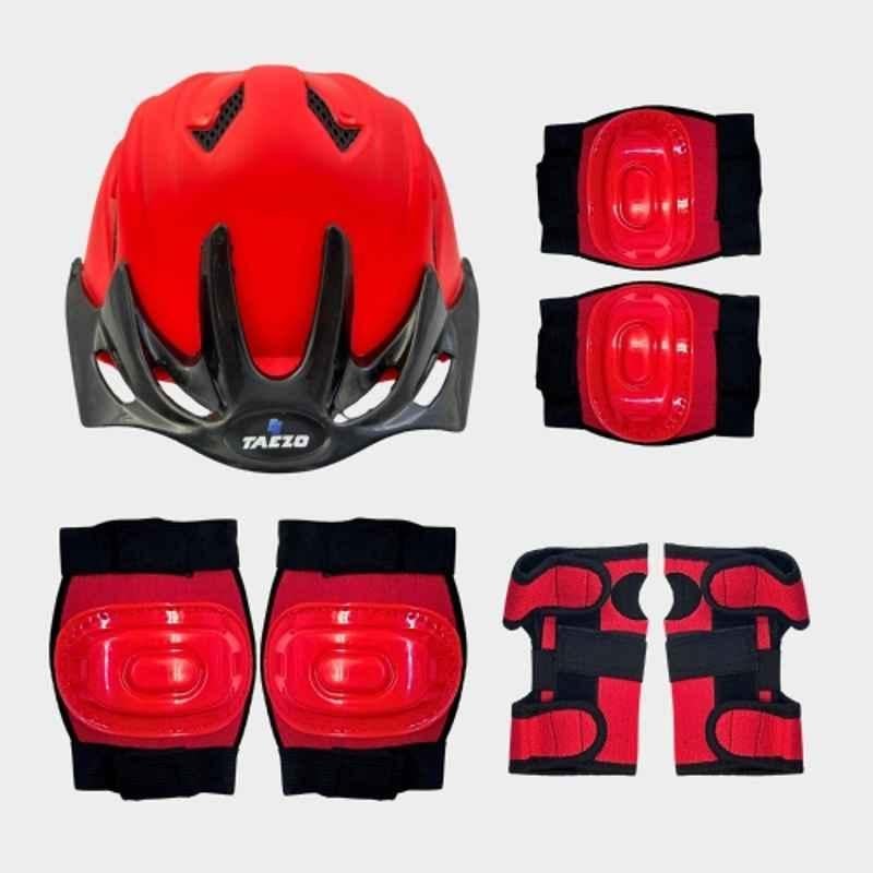 Taezo 7 Pcs 55cm Plastic, Hard Foam & Elastic Red Skating & Cycling Safety Kit for 6-13 Age Group Kids