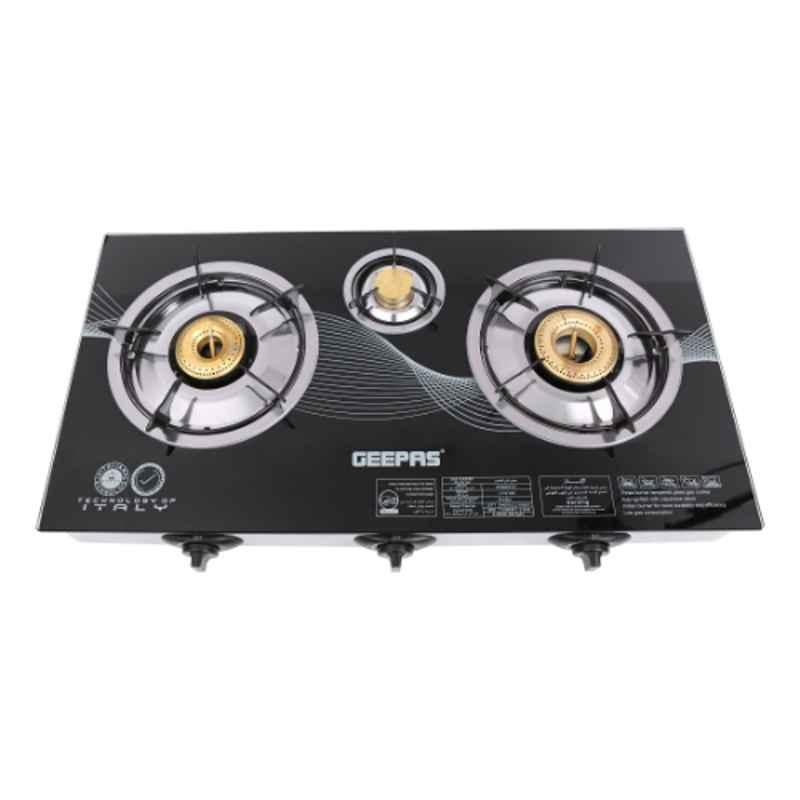 Geepas 90x40x70mm 3 Burner Gas Cooker with Tempered Glass, GK6880