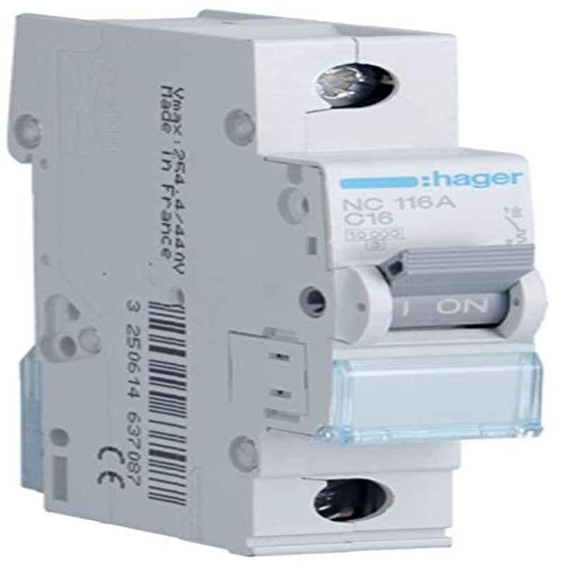 Hager 16A 10kA Single Pole Miniature Circuit Breaker, NC116A