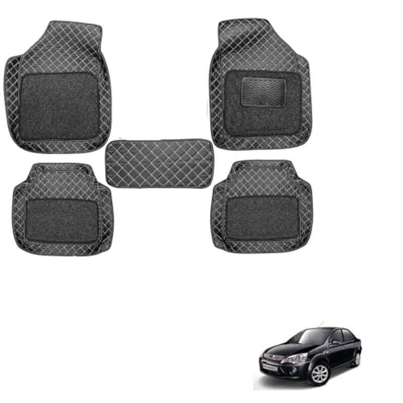 Kozdiko 5 Pcs Waterproof & Luxury 7D Black Leatherette Car Floor Mat Set for Ford Fiesta Classic