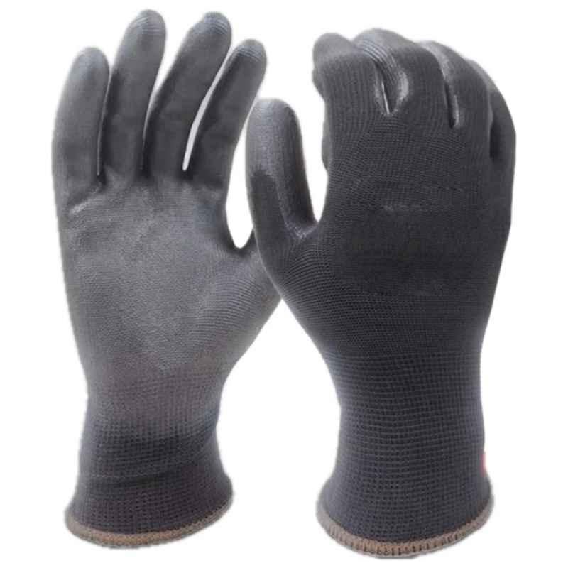 Udyogi foreman 9 inch Grey Seamless Nylon Gloves with PU Coated Coating, Size: 9 inch (Pack of 120)