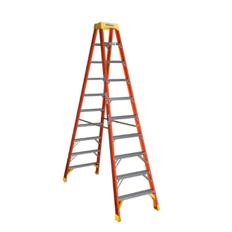 Werner 62 300lbs Twin 10 Step Fiberglass & Aluminium Orange & Yellow Ladder, T6210