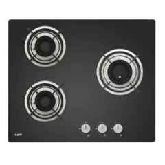 Kaff Crista 3 Burners Black Tempered Glass Manual Hob with Tornado Fire & Auto Electric Ignition, CRH 603