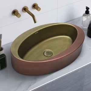 Plantex Ceramic 24x15x6 inch Brass & Copper Antique Wash Basin for Bathroom, APS-NCTT-679