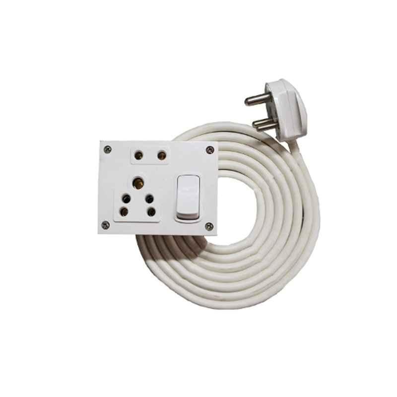 Elegant Casa 6A 5+2 Pin Polycarbonate White Multi-Purpose Power Plug Extension Board with 3m 3 Core Long Copper Wire