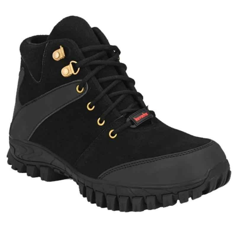 Kavacha S82 Leather Steel Toe Black Work Safety Shoes, Size: 9