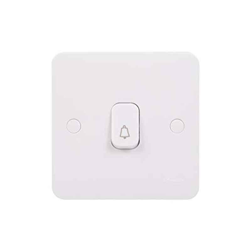 Schneider Lisse 10A 2 Way 1 Gang Plastic White Lisse Retractive Plate Switch With Bell Symbol, GGBl1012Rb