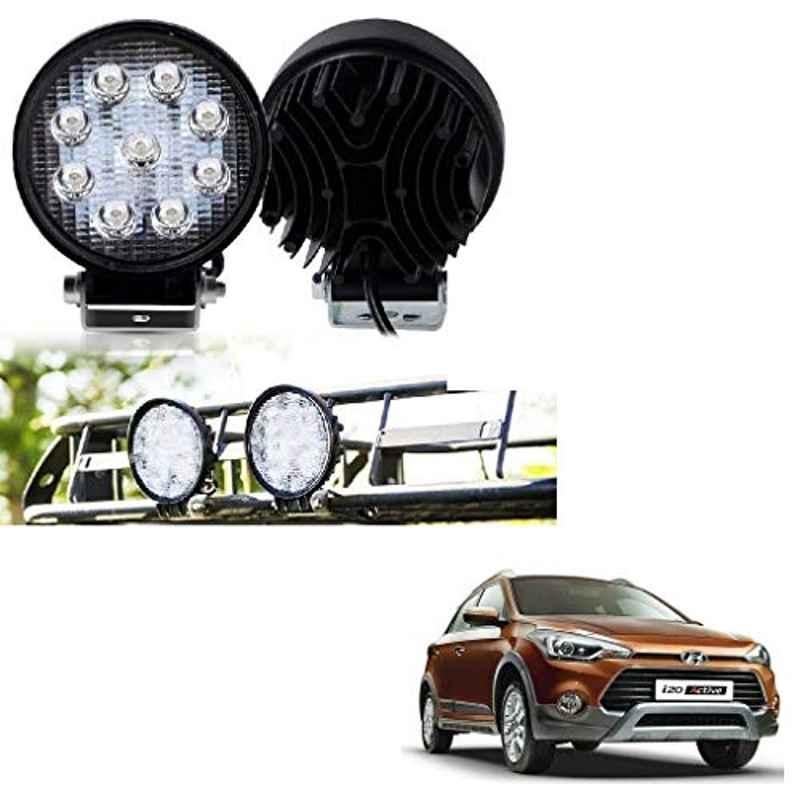 Kozdiko 2 Pcs 27W 4 inch 9 LED Waterproof Round White Fog Light Set with Mounting Brackets for Hyundai i20 Active, kozd_20044