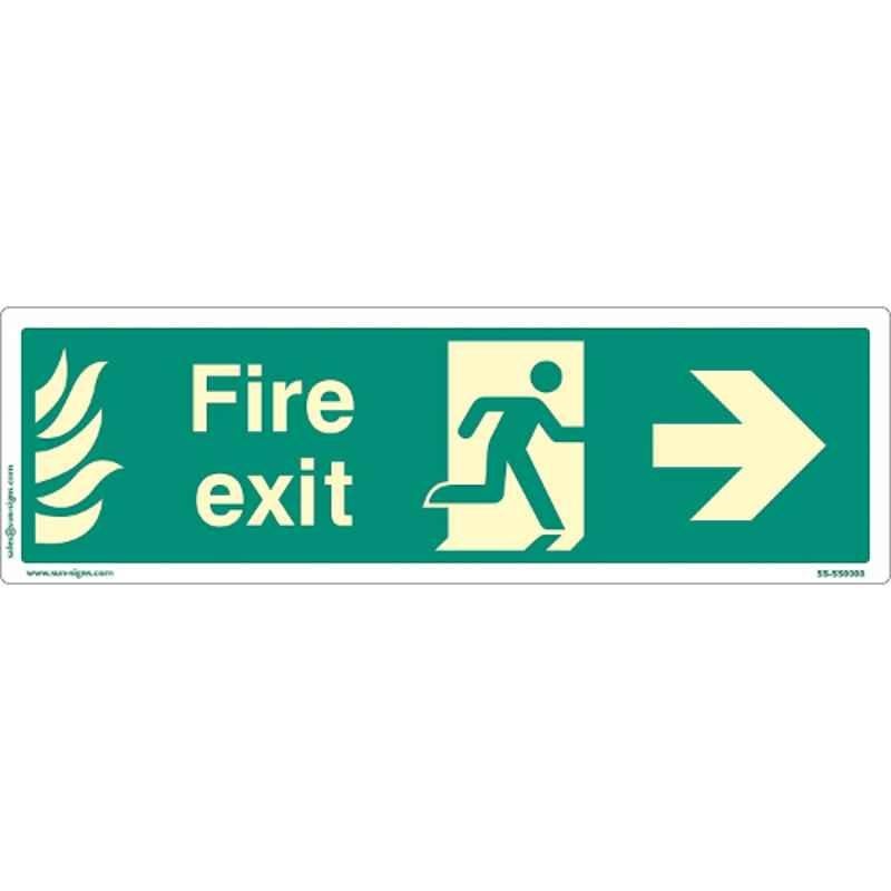 Sun Signs 4x12 inch ABS Rectangle Fire Exit with Right Arrow Safety Signage Board, SS-SS0008 (Pack of 2)