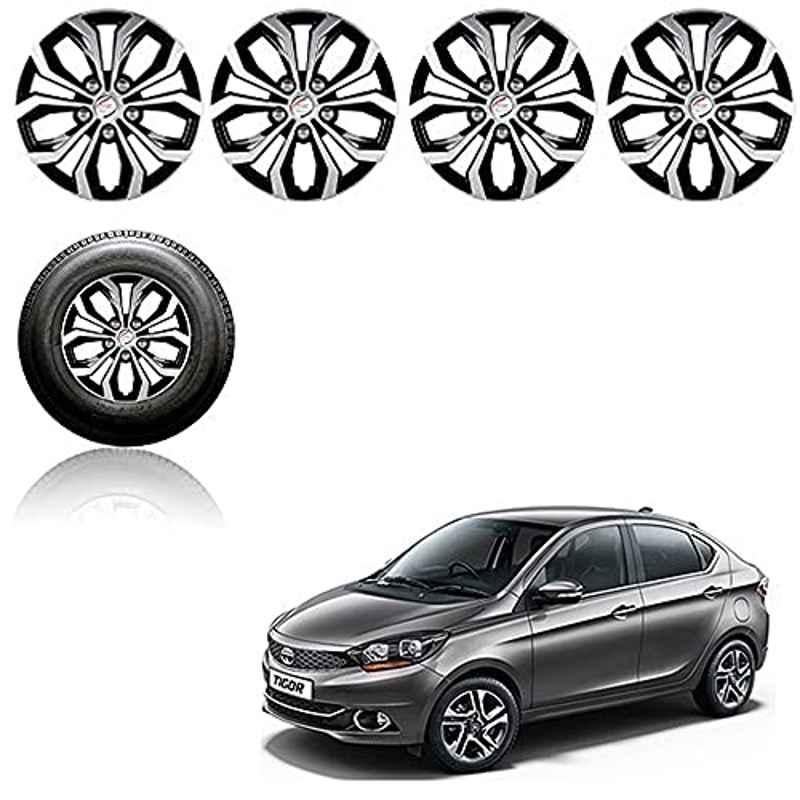 Auto Pearl 4 Pcs 13 inch Black ABS Press Type Hubcap Wheel Cover Set with Retention Ring for Tata TigorXE