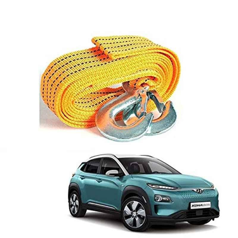 Kozdiko 2 Ton Nylon Yellow Car Towing Rope with Both End Forged Hooks for Hyundai Kona Electric