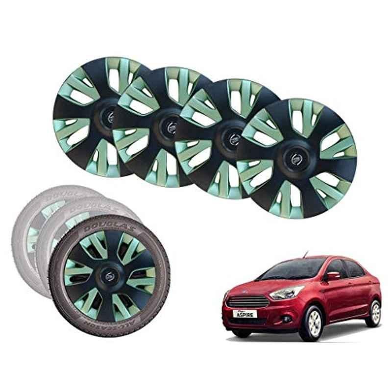 Auto Pearl 14 inch ABS Black & Green Car Hubcap Wheel Cover with Retention Ring Set for Figo Aspire