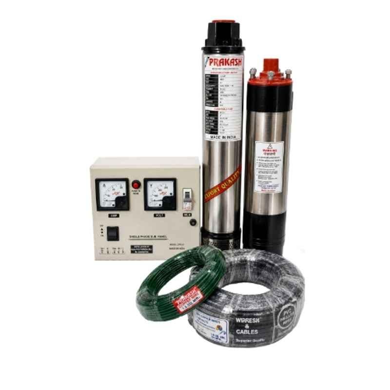 Balaji Prakash 1.5HP 10 Stage Single Phase Pure Copper Oil Filled Submersible Pump with Control Panel, 30m Safety Wire & 2.5 Sqmm Submersible Cable