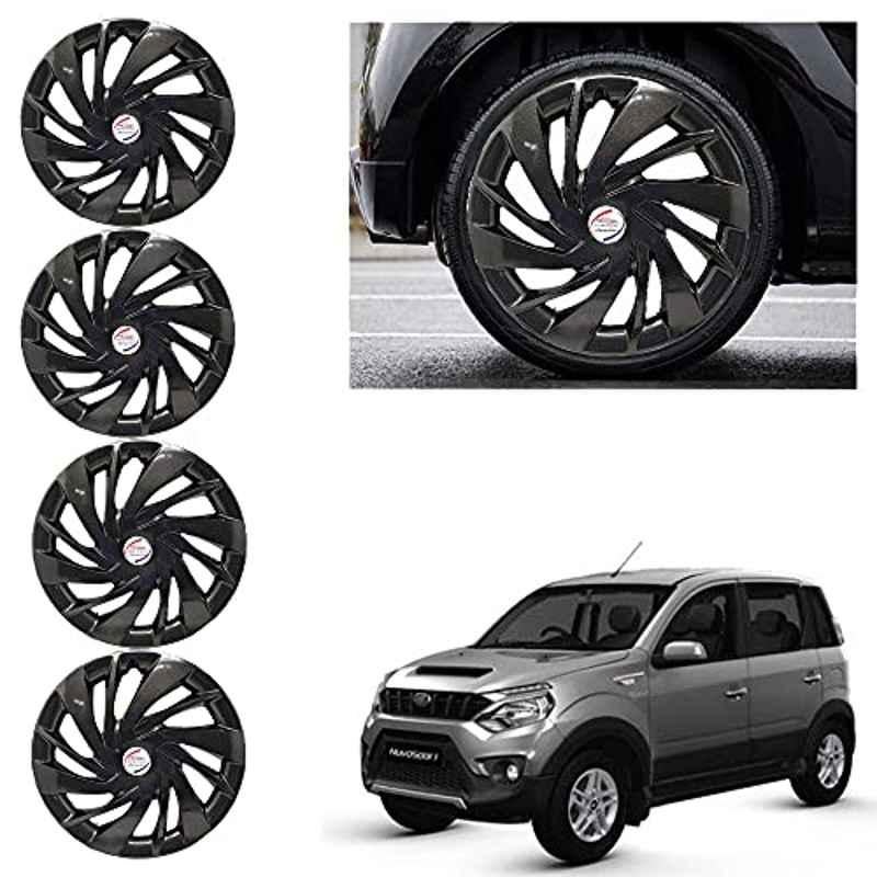 Auto Pearl 4 Pcs 15 inch ABS Black Car Wheel Cover Set for Mahindra Nuvo Sport, WCBLK13