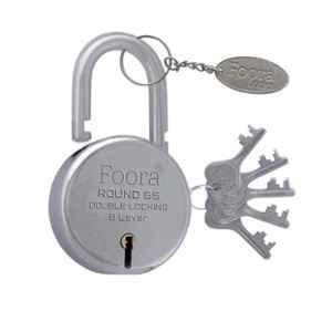 Foora 65mm Silver Door Double Locking Steel Padlock with 5 Keys & 8 Lever, Round 65
