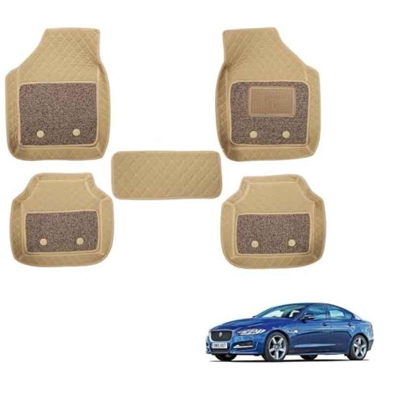 Kozdiko 5 Pcs Waterproof & Luxury 7D Beige Leatherette Car Floor Mats Set for Jaguar XE