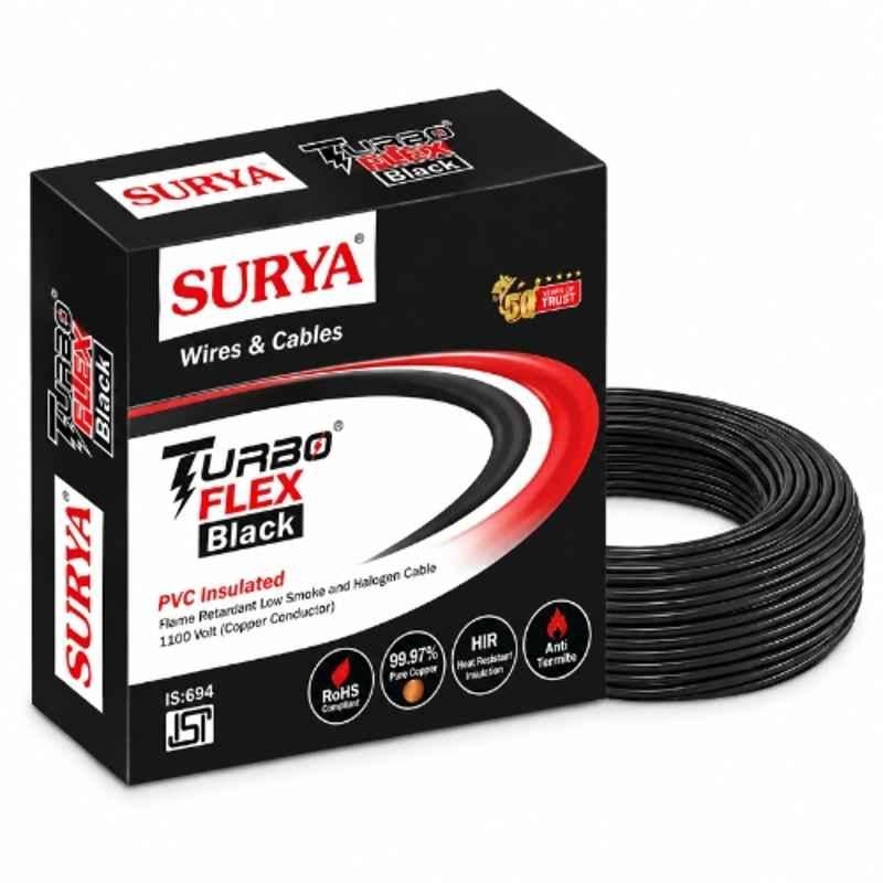 Surya Turboflex 4 Sqmm Single Core Black Copper FR-LSH PVC Insulated Wire, Length: 90m