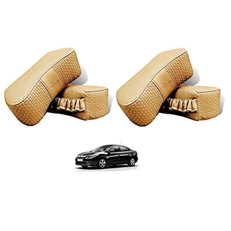Kozdiko 4 Pcs CV Designer Beige Leatherite Neck Rest Car Cushion Pillow Set for Renault Fluence