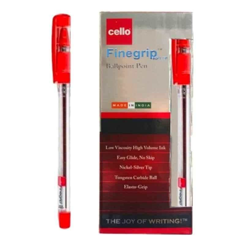 Cello Finegrip Soft Tip 0.7mm Red Ball Point Pen, (Pack of 12)