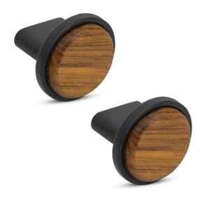 Plantex Small Black & Wood Round Drawer Pull-Push Knobs for Drawer for Kitchen & Bedroom (Pack of 2)