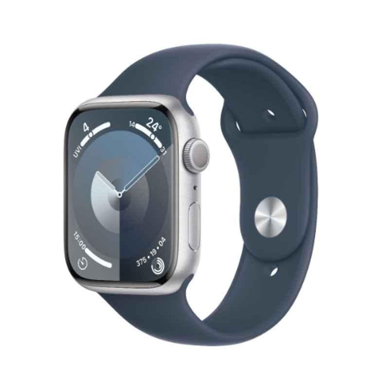 Apple 9 41mm Silver Aluminium Case GPS & Cellular Smart Watch with S/M Storm Blue Sport Band, MR903QA/A