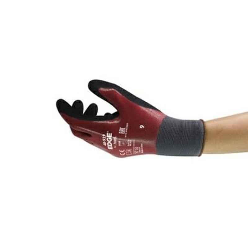 Ansell EDGE Black & Red Nitrile & Polyester Industrial Hand Gloves, Size: 9, 48-919 (Pack of 12)