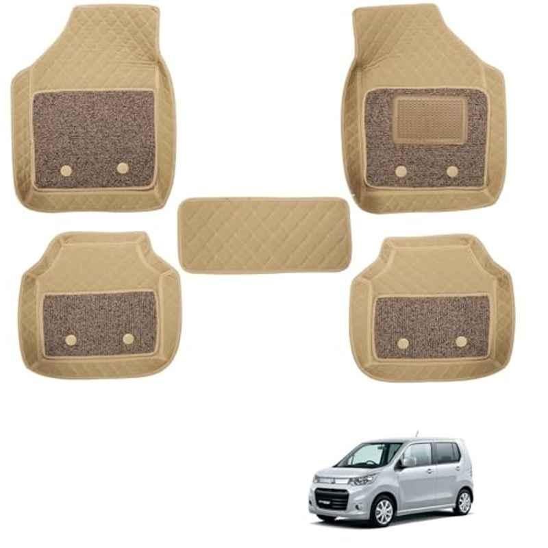 Kozdiko 5 Pcs Waterproof & Luxury 7D Beige Leatherette Car Floor Mats Set for Maruti Suzuki Wagon R Stingray