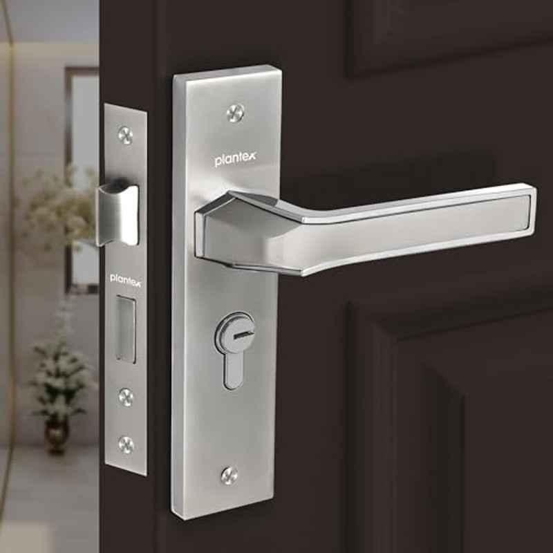 Plantex Heavy-Duty Door Lock/Main Door Lock Handle Set/Mortise Lock with 3 Keys, Brass Lock Body & Cylinder Steel Satin & Chrome